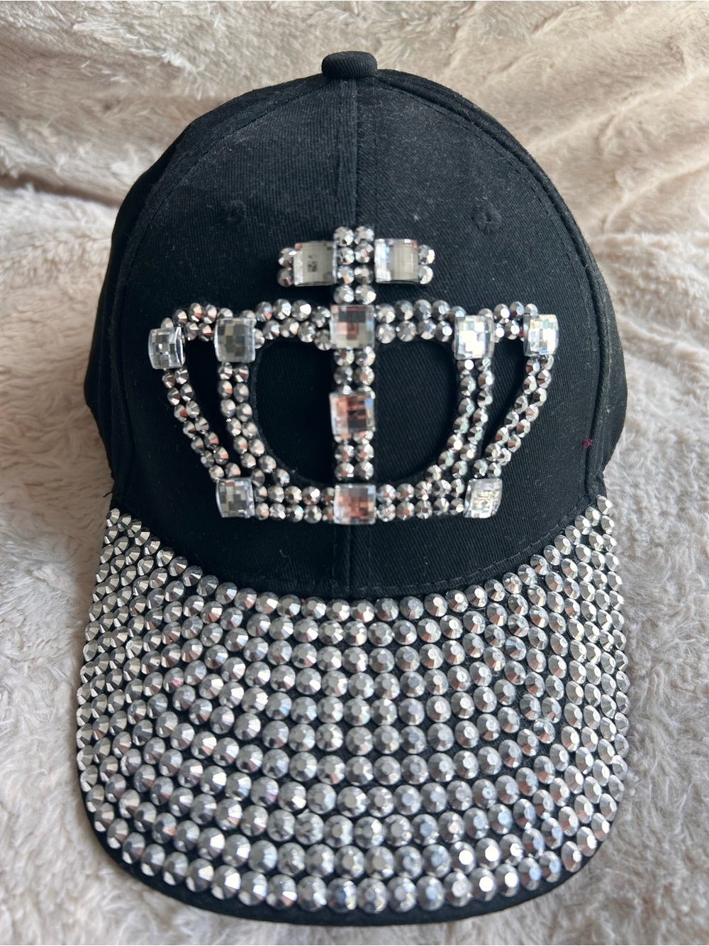 Black Rhinestone Crown Baseball Cap - Women's Fashion Hat